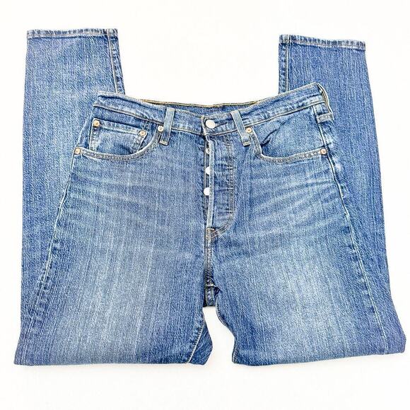 Levi's 501 Short Skinny Dark Wash Denim Jeans Button Fly Size 28 x 28 - Picture 4 of 9